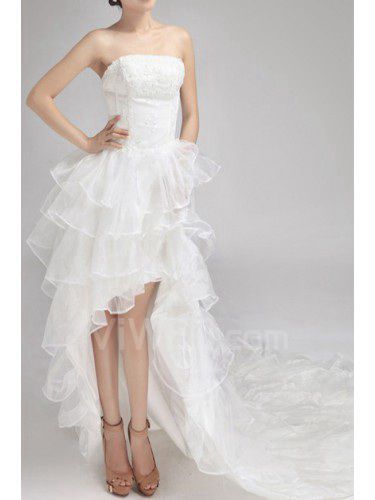 Satin Strapless Sweep Train Ball Gown Wedding Dress with Sequins