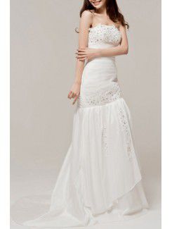 Satin Strapless Sweep Train Mermaid Wedding Dress with Sequins