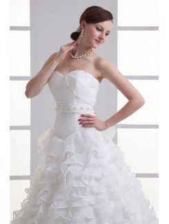 Organza Sweetheart A-line Sweep train Sash Wedding Dress