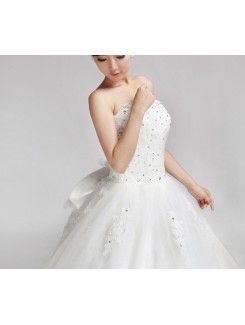 Lace Strapless Cathedral Train Ball Gown Wedding Dress with Crystal