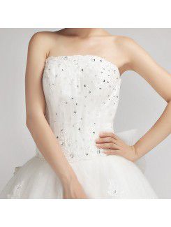 Lace Strapless Cathedral Train Ball Gown Wedding Dress with Crystal