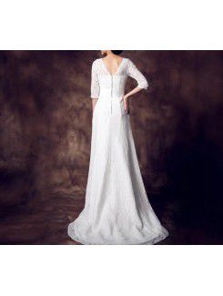 Lace Scoop Chapel Train Empire Wedding Dress with Crystal