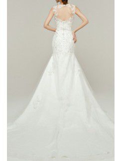 Lace Straps Cathedral Train Mermaid Wedding Dress with Sequins