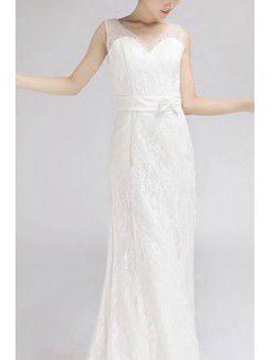 Lace V-neck Sweep Train Empire Wedding Dress with Sequins