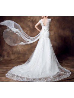 Lace Off-the-Shoulder Cathedral Train Sheath Wedding Dress with Crystal