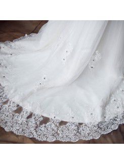 Satin Strapless Chapel Train Sheath Wedding Dress with Sequins
