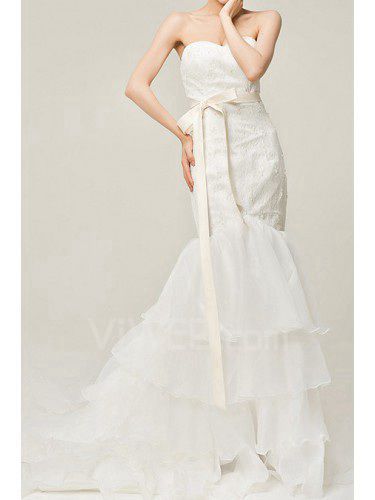 Органзы милая часовня поезд свадебное платье русалка с жемчугом