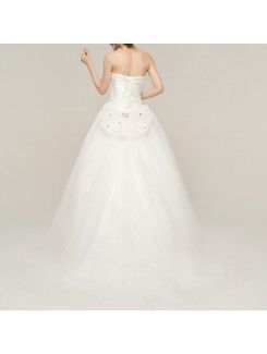 Satin Strapless Sweep Train A-line Wedding Dress with Crystal