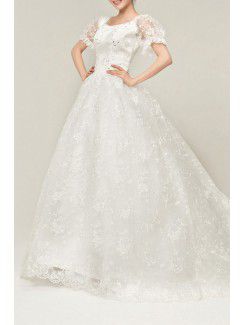 Satin Scoop Cathedral Train Ball Gown Wedding Dress with Sequins