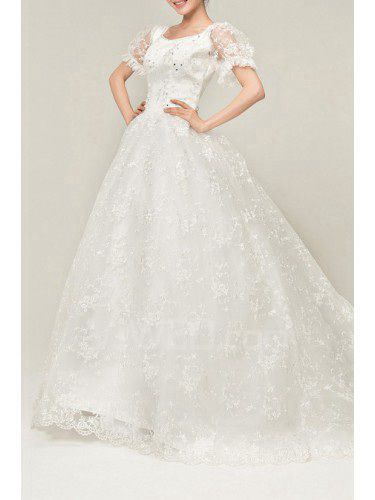 Satin Scoop Cathedral Train Ball Gown Wedding Dress with Sequins