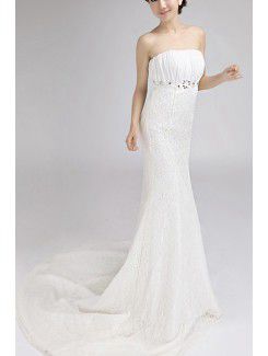 Lace Strapless Chapel Train Mermaid Wedding Dress with Crystal