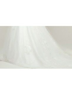 Satin V-neck Chapel Train A-line Wedding Dress with Embroidered