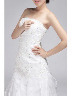 Chiffon Strapless Chapel Train A-line Wedding Dress with Sequins