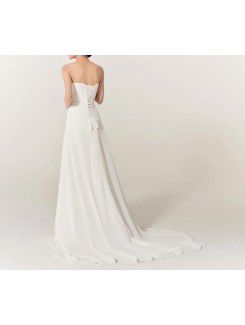 Chiffon Strapless Chapel Train A-line Wedding Dress with Crystal