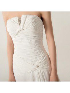 Chiffon Strapless Chapel Train A-line Wedding Dress with Crystal