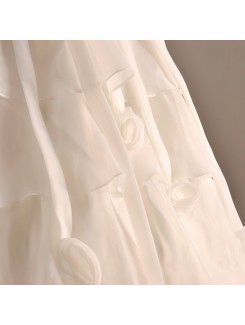 Organza Spaghetti Floor Length A-line Wedding Dress with Handmade Flowers