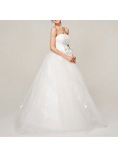 Satin Strapless Sweep Train Ball Gown Wedding Dress with Sequins