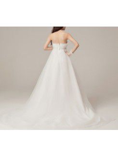 Tulle Strapless Sweep Train Ball Gown Wedding Dress with Crystal