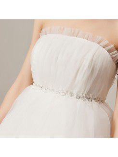 Tulle Strapless Sweep Train Ball Gown Wedding Dress with Crystal