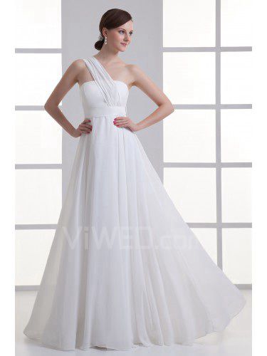 Chiffon One-Shoulder A-line Floor Length Sash Wedding Dress