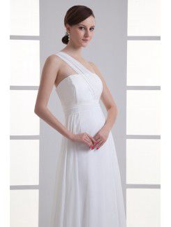 Chiffon One-Shoulder A-line Floor Length Sash Wedding Dress
