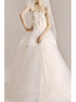 Net axelbandslös golv längd balklänning bröllopsklänning med kristall