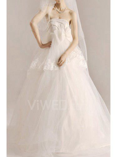 Net stroppeløs gulv lengde ball kjole brudekjole med krystall
