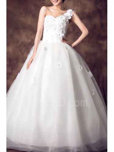 Satén de un hombro piso-longitud del vestido de bola del vestido de boda con el cristal