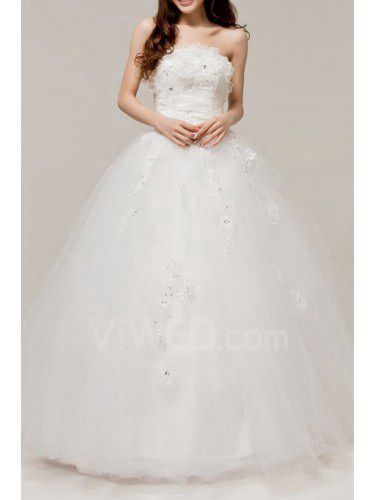 Атласная без бретелек длина пола бальное платье свадебное платье с вышитыми