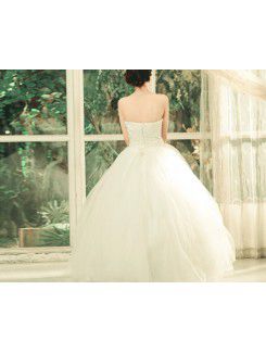 Satin Strapless Floor Length Ball Gown Wedding Dress with Embroidered