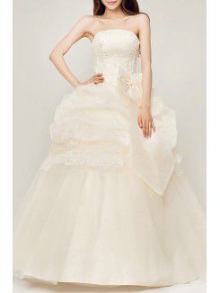Organza stroppeløs gulv lengde ball kjole brudekjole med perler