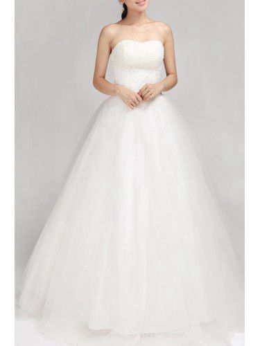 Атласные совок длиной до пола бальное платье свадебное платье с жемчугом