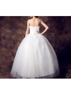 Net Strapless Floor Length Ball Gown Wedding Dress with Beading