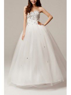Net Sweetheart Floor Length Ball Gown Wedding Dress with Crystal