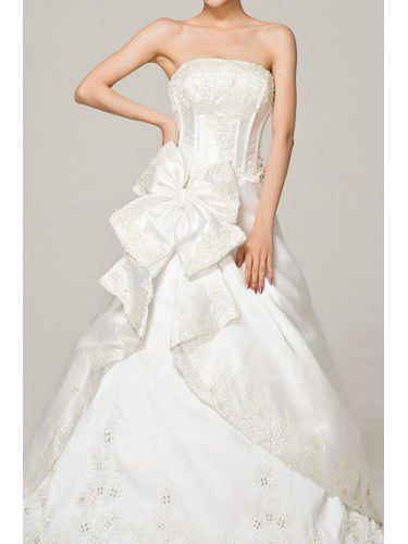Satin longueur de plancher de bal robe de mariée robe bustier avec des perles