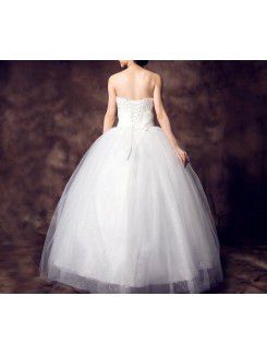 Satin Strapless Floor Length Ball Gown Wedding Dress with Beading