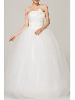 Satin stroppeløs gulv lengde ball kjole brudekjole med perler