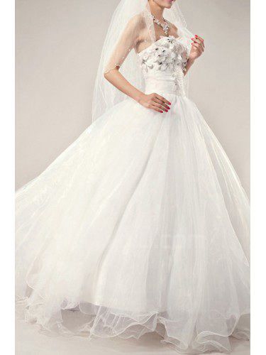 Organza longueur de plancher de bal robe de mariée robe bustier avec cristal