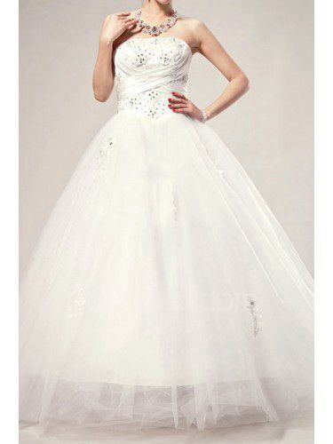 Атласная без бретелек длина пола бальное платье свадебное платье с блестками