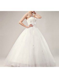 Satin Strapless Floor Length Ball Gown Wedding Dress with Sequins