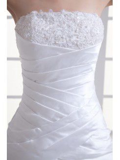 Satin Strapless A-line Sweep Train Embroidered Wedding Dress