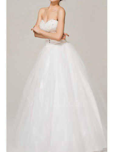 Satén novia piso-longitud del vestido de bola del vestido de boda con el cristal