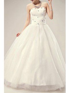 Tyll kjæreste gulv lengde ball kjole brudekjole med krystall