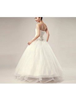 Tulle Sweetheart Floor Length Ball Gown Wedding Dress with Crystal
