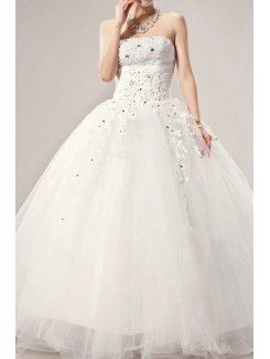 Satin stropløs gulv længde bolden kjole brudekjole med krystal