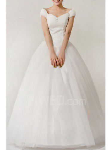 Pizzo off-the-spalla pavimento lunghezza palla abito abito da sposa con cristalli
