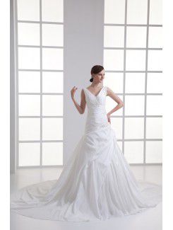 Taffeta V-Neckline A-line Sweep Train Embroidered Wedding Dress