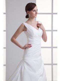 Taffeta V-Neckline A-line Sweep Train Embroidered Wedding Dress