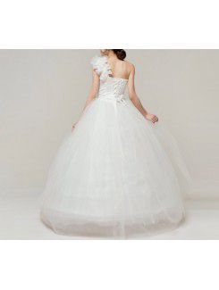 Satin One Shoulder Floor Length Ball Gown Wedding Dress with One Shoulder