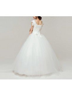 Satin V-neck Floor Length Ball Gown Wedding Dress with Sequins